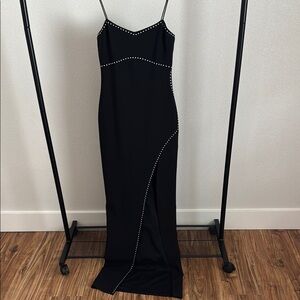 Likely Black Evening Gown with Sweetheart Neckline Stud detail and high slit